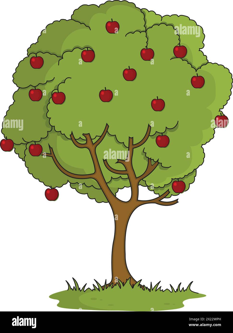 Illustrazione vettoriale di un albero di mele verde rigoglioso Illustrazione Vettoriale