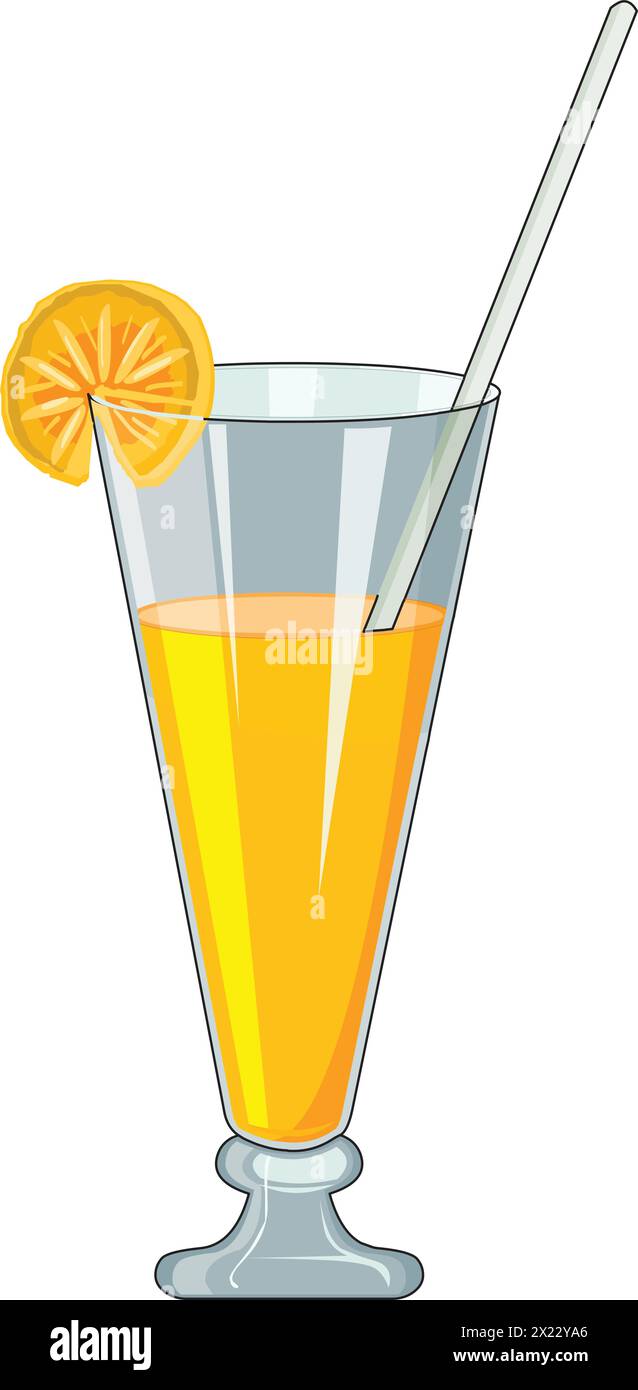 Limonata fresca vettoriale in un bicchiere con paglia Illustrazione Vettoriale
