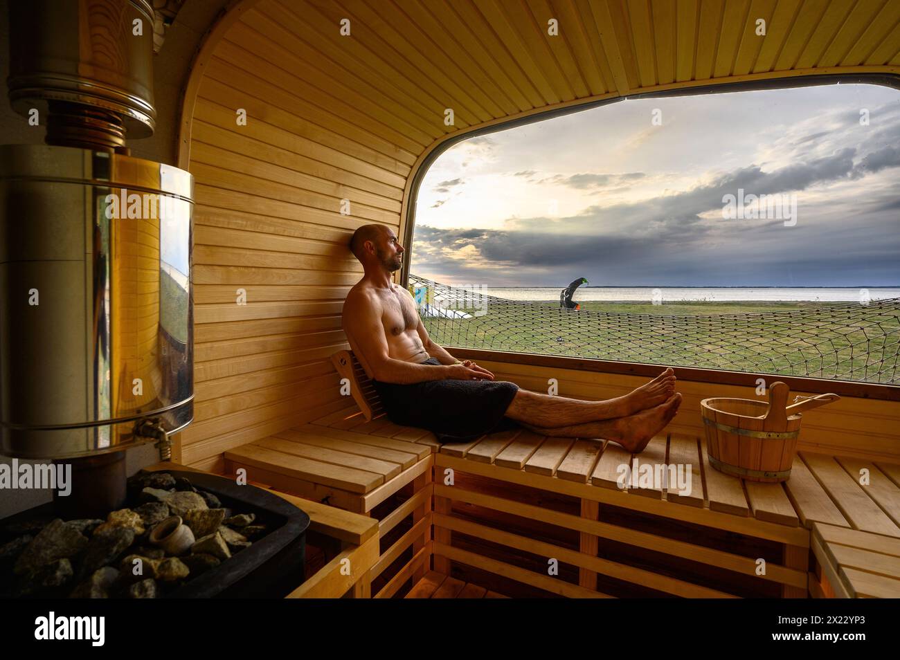 Oka-Oka Dike sauna, Ummanz, Rügen, costa del Mar Baltico, Meclemburgo-Pomerania occidentale, Germania Foto Stock