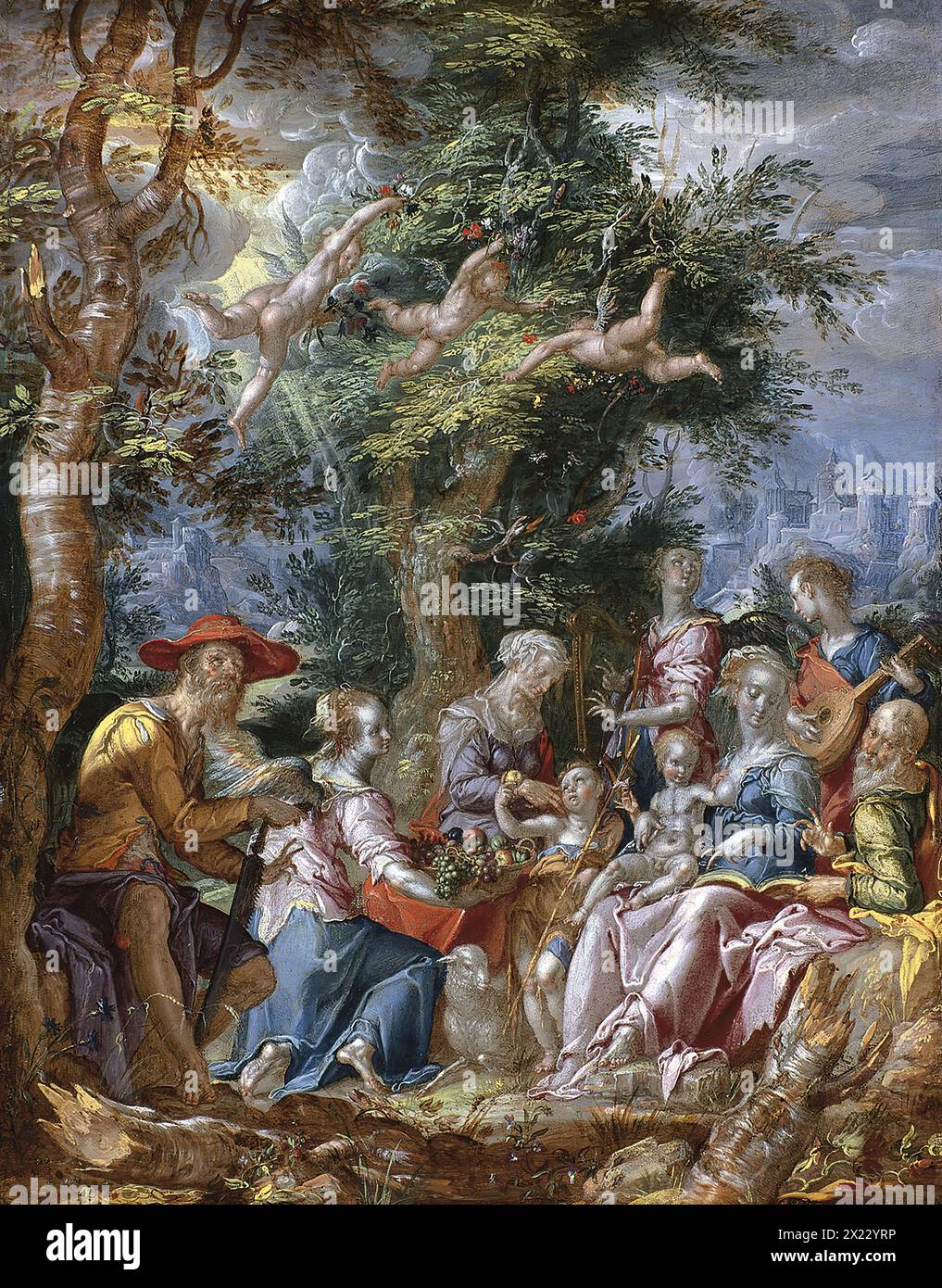 La Sacra famiglia con Santi e Angeli, 1606. Foto Stock