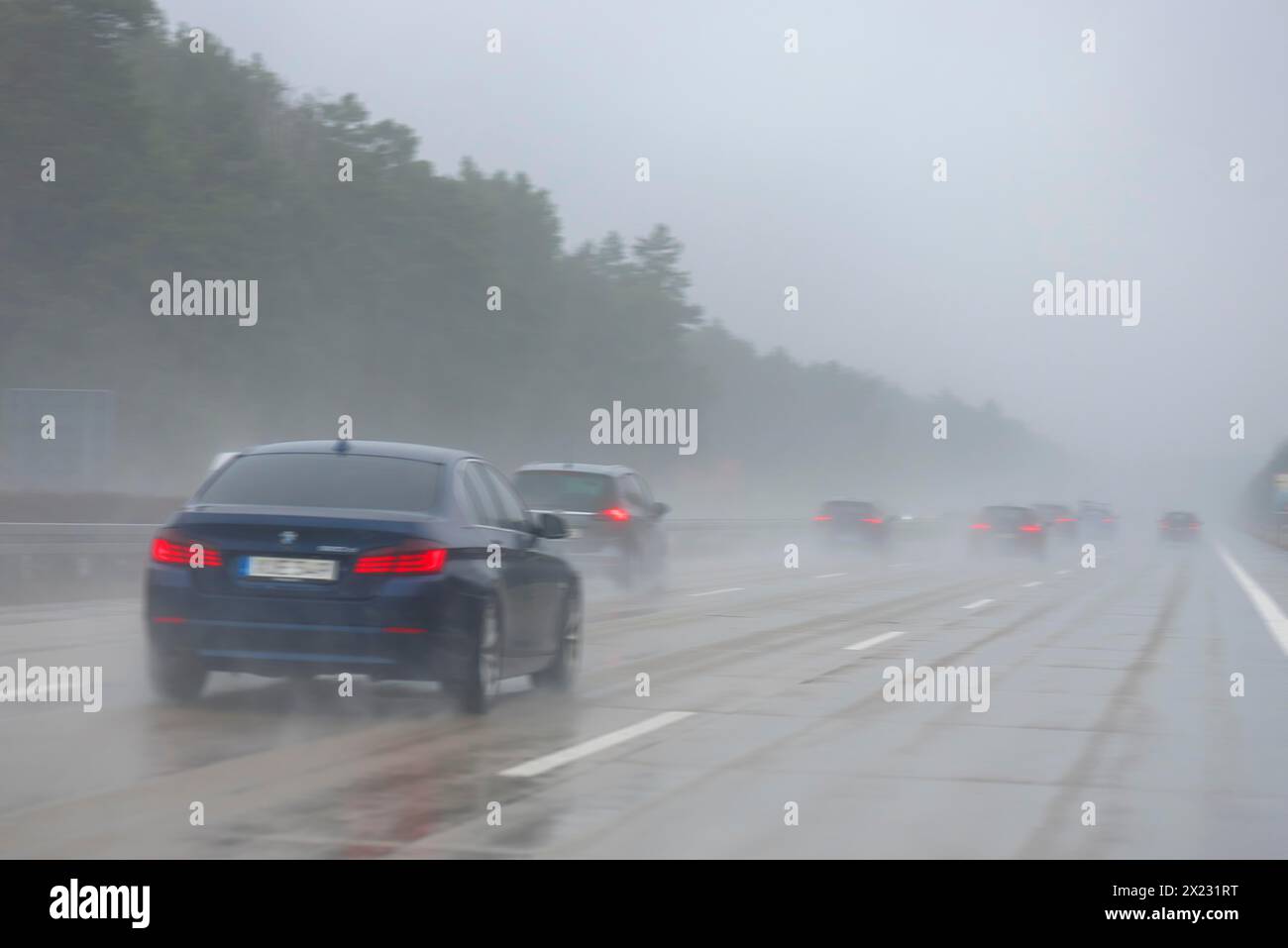 Scarsa visibilità sull'autostrada A 9, Turingia, Germania Foto Stock