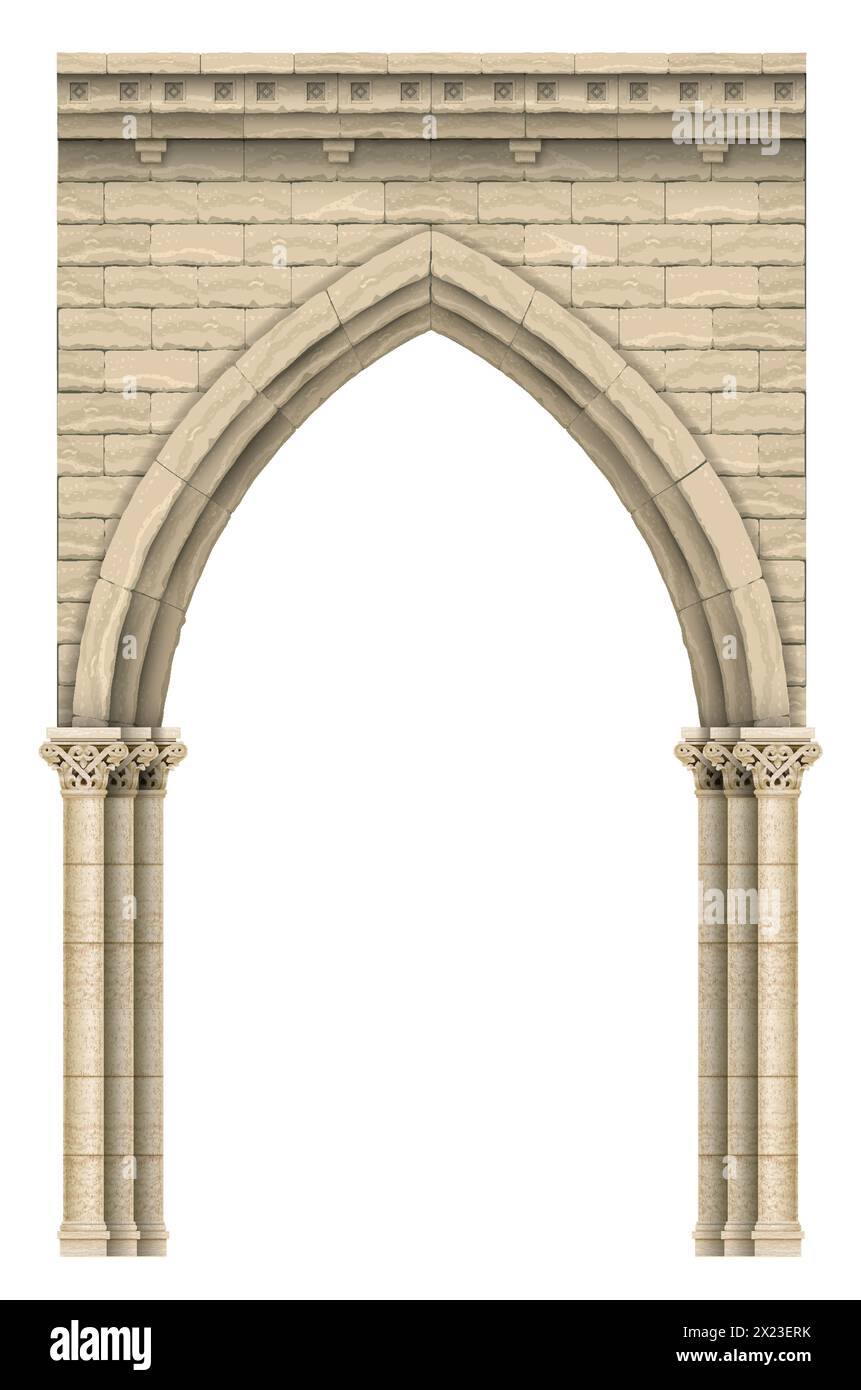 Antico castello gotico in pietra beige o arco del tempio Illustrazione Vettoriale