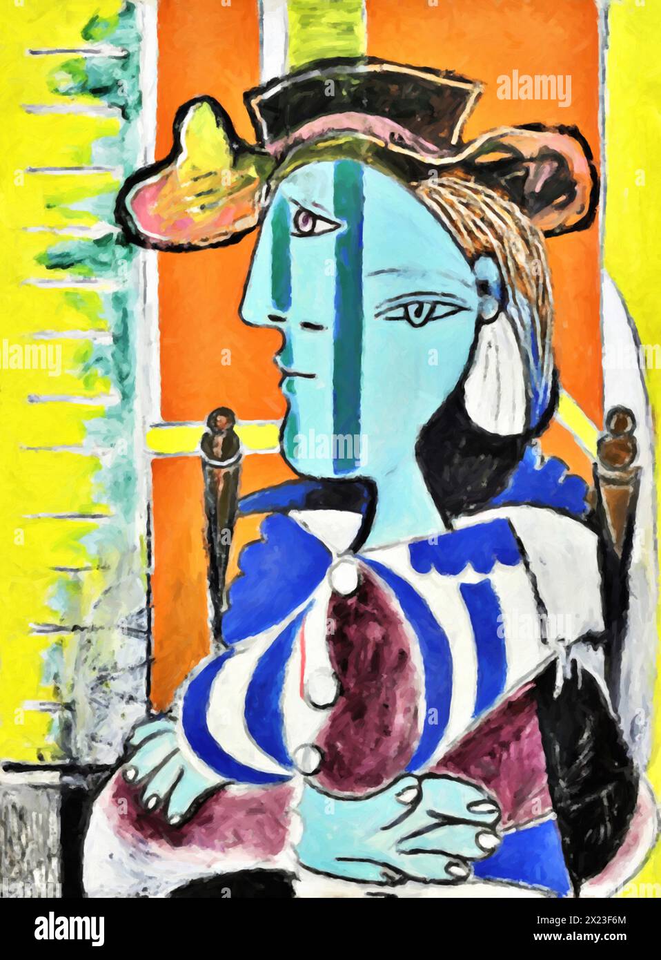 Donna seduta con braccia incrociate, 1937 (pittura) dell'artista Picasso, Pablo (1881-1973) spagnolo. Illustrazione Vettoriale