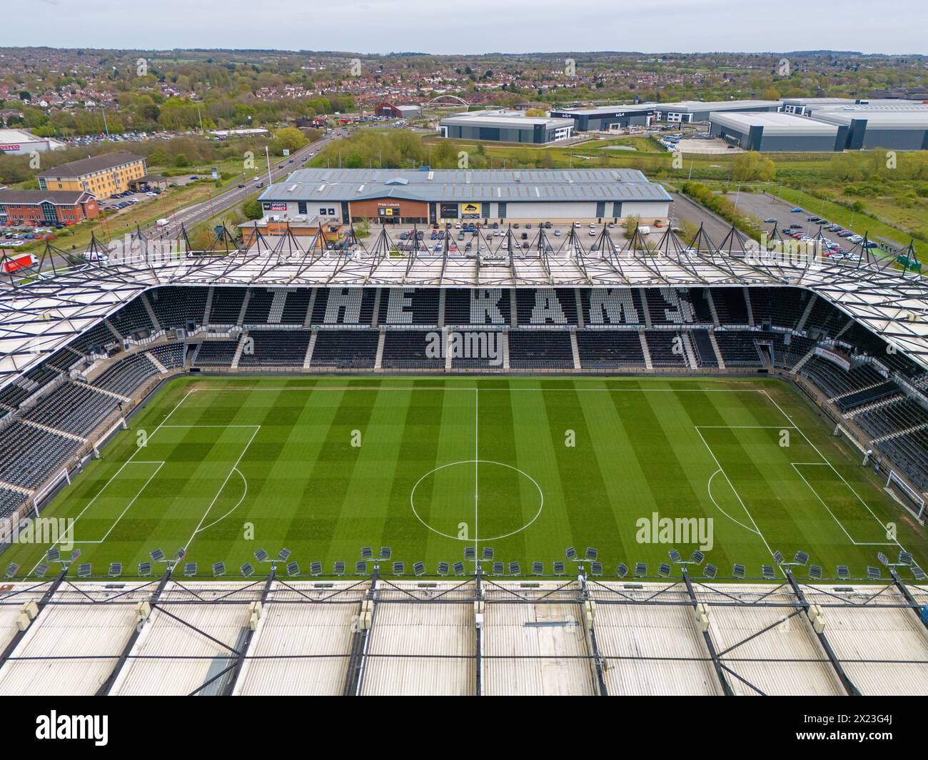 Derby County Football Club, Pride Park Stadium. Immagine aerea. 18 aprile 2024 Foto Stock