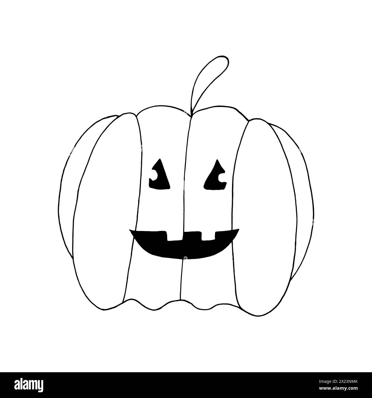 Zucca disegnata a mano. Illustrazione vettoriale. Isolato su sfondo bianco. Icona contorno. Schizzo per stampa, Web, dispositivi mobili e infografiche. Foto Stock