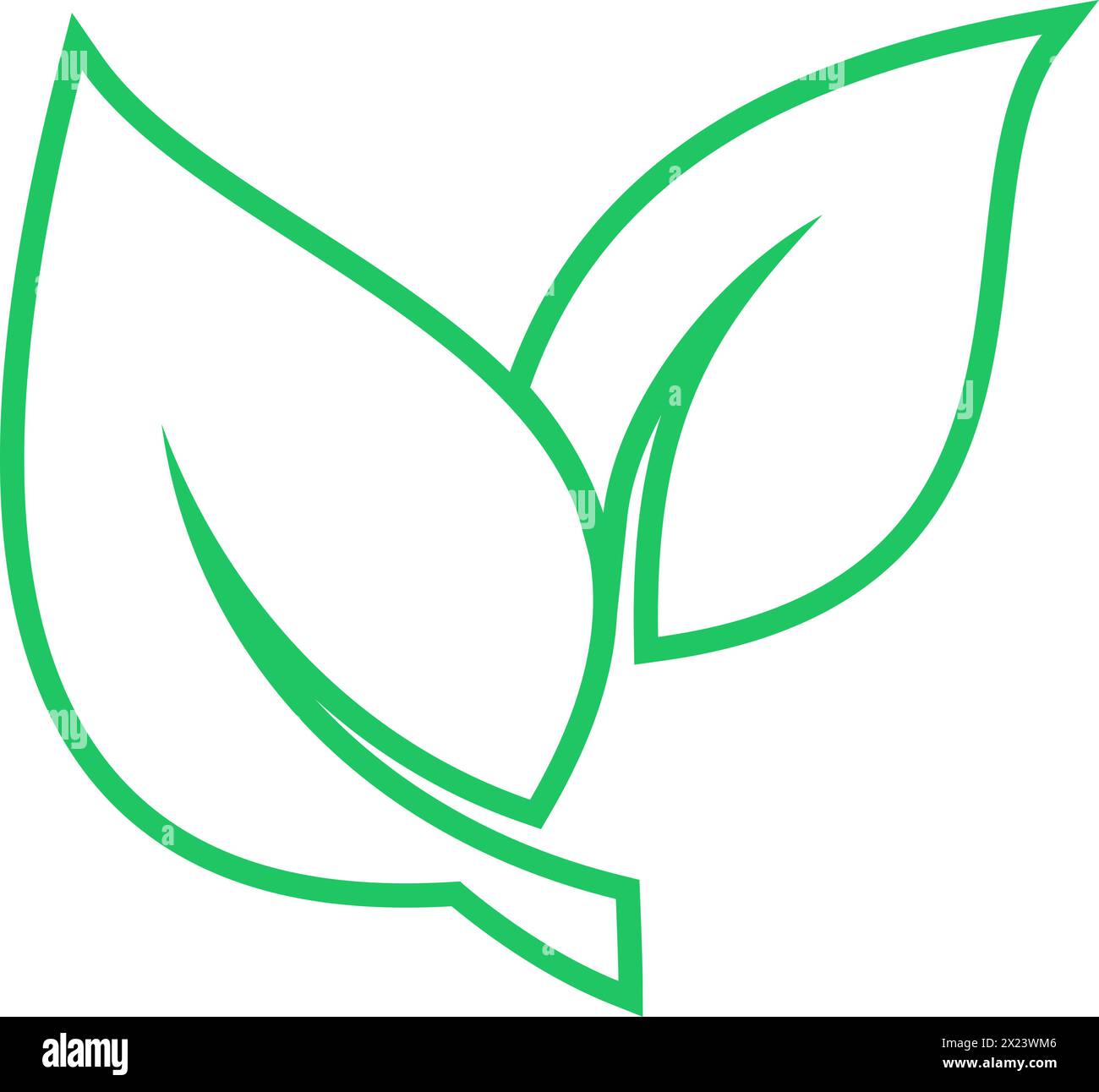 Icona lineare a foglie verdi come simbolo della strategia di protezione ambientale Illustrazione Vettoriale