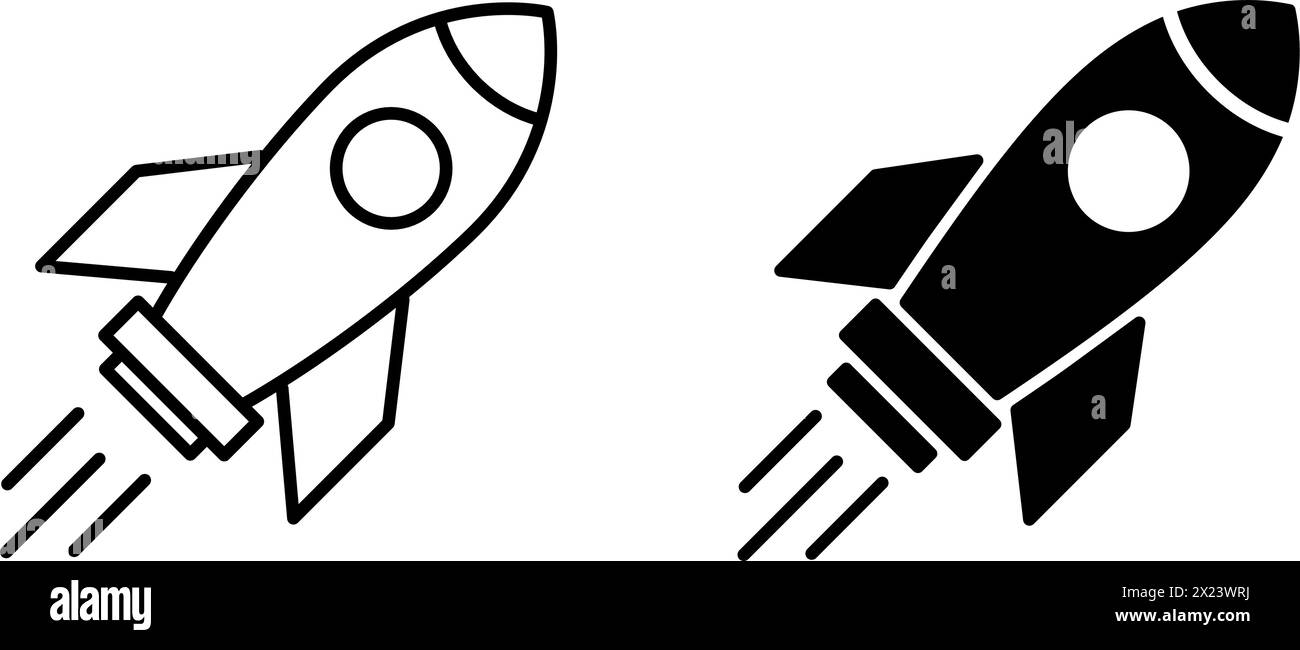 Set di icone dei razzi come simboli di avvio o di avvio di una nuova idea di innovazione Illustrazione Vettoriale