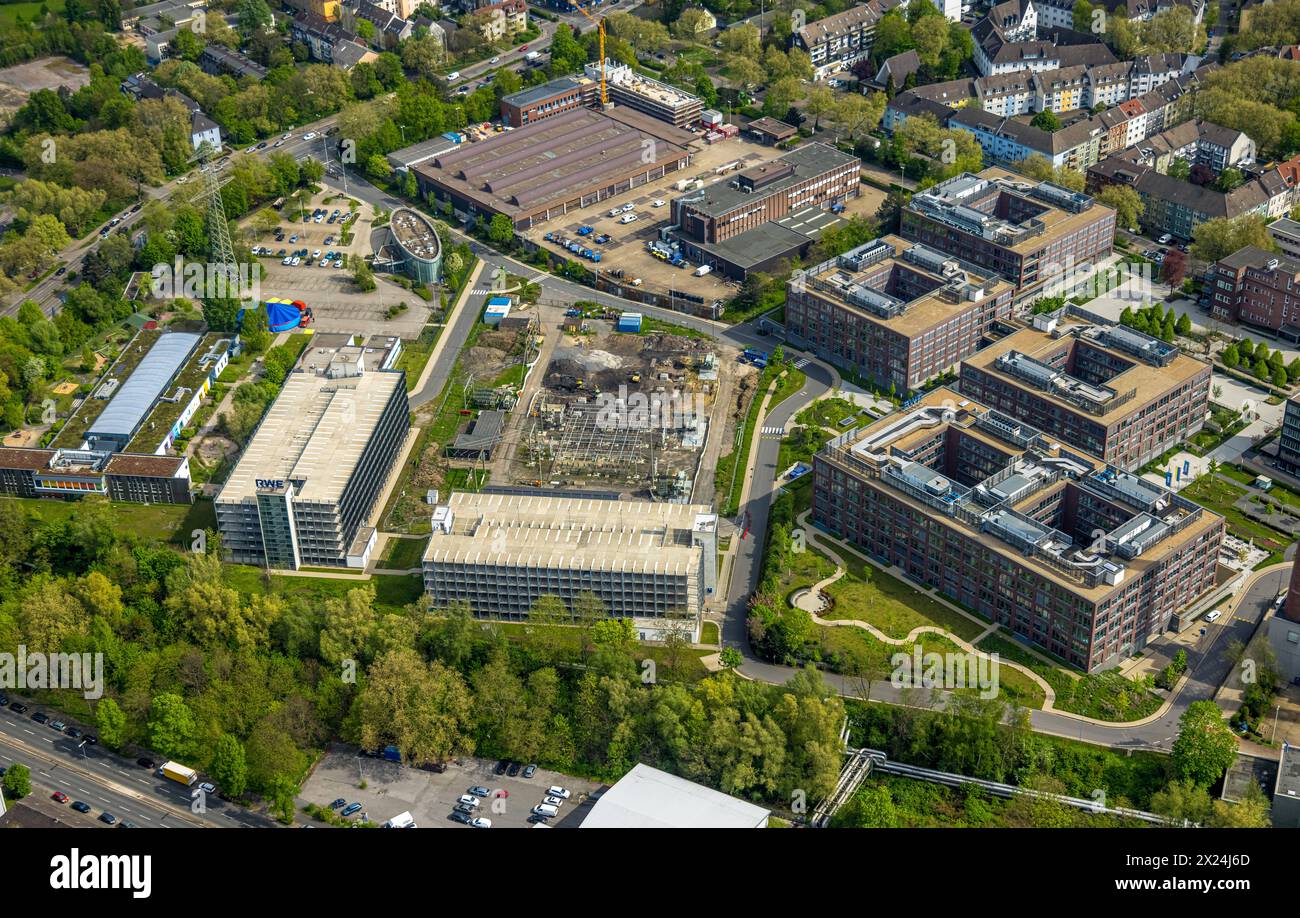 Luftbild, RWE AG am RWE Platz mit Baustelle, Nordviertel, Essen, Ruhrgebiet, Nordrhein-Westfalen, Deutschland ACHTUNGxMINDESTHONORARx60xEURO *** Vista aerea, RWE AG presso RWE Platz con cantiere, Nordviertel, Essen, regione della Ruhr, Renania settentrionale-Vestfalia, Germania ATTENTIONxMINDESTHONORARx60xEURO Foto Stock