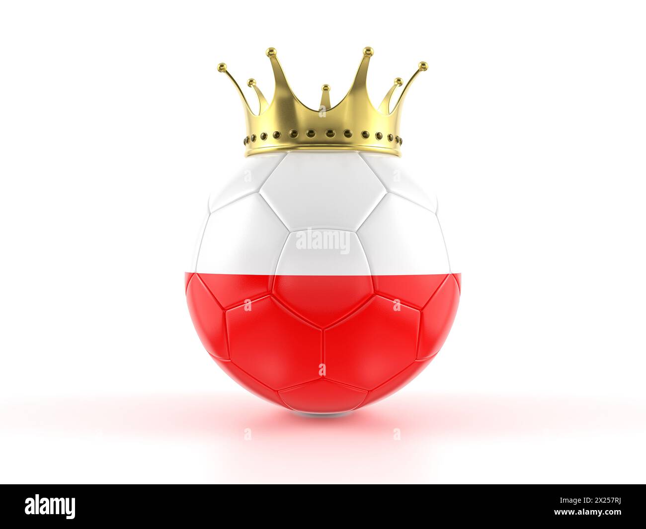 Pallone da calcio bandiera polacca con corona su sfondo bianco. illustrazione 3d. Foto Stock