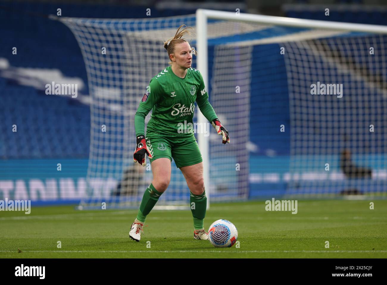 Brighton, Regno Unito 19 aprile 2024: Courtney Brosnan dell'Everton durante la partita di Super League femminile tra Brighton & Hove `Albion e Everton all'American Express Stadium. Crediti: James Boardman/Alamy Live News Foto Stock