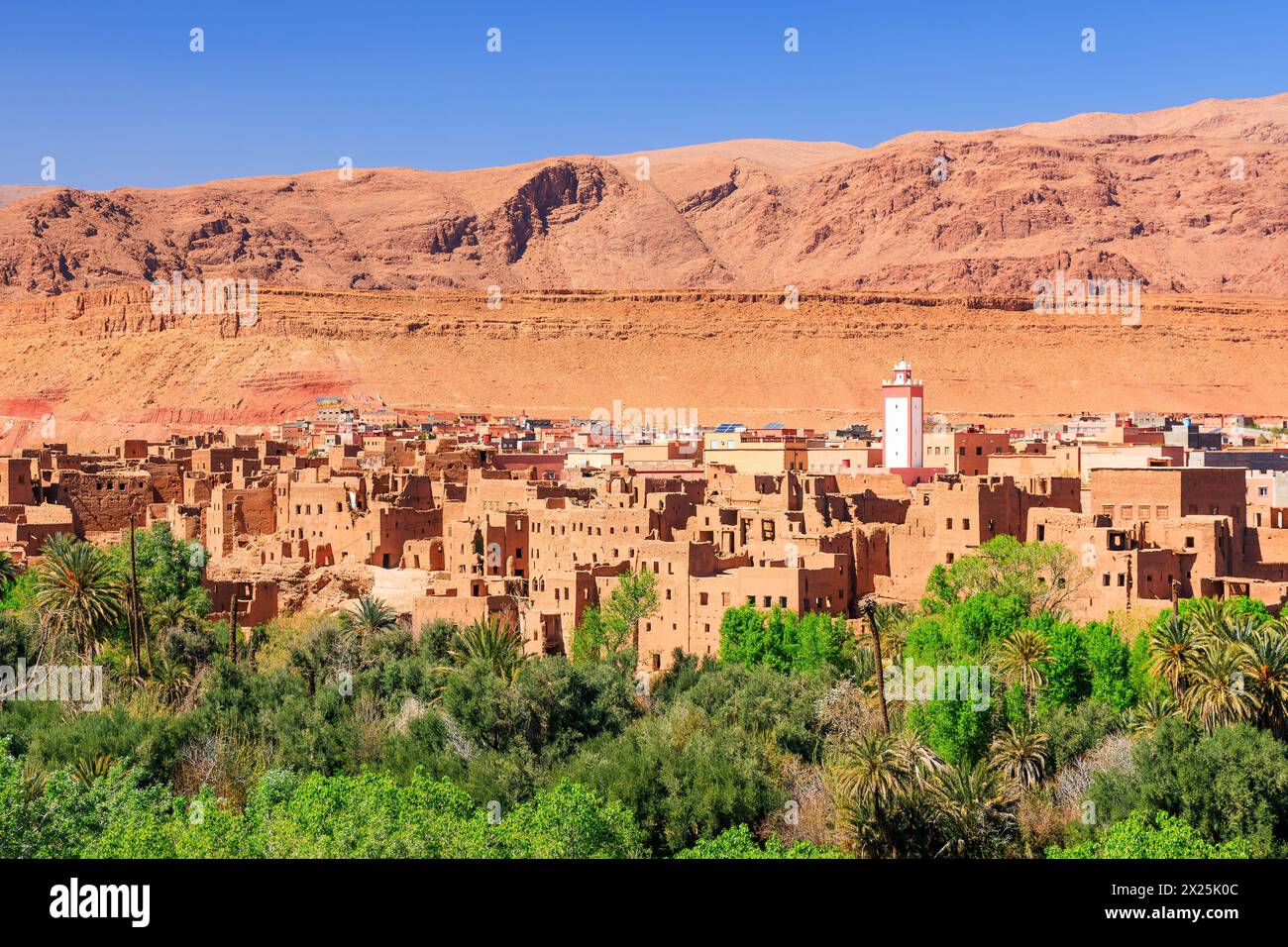 Tinghir Oasis, Marocco. Antica architettura berbera nella gola di Todra, sulle montagne dell'Atlante. Foto Stock