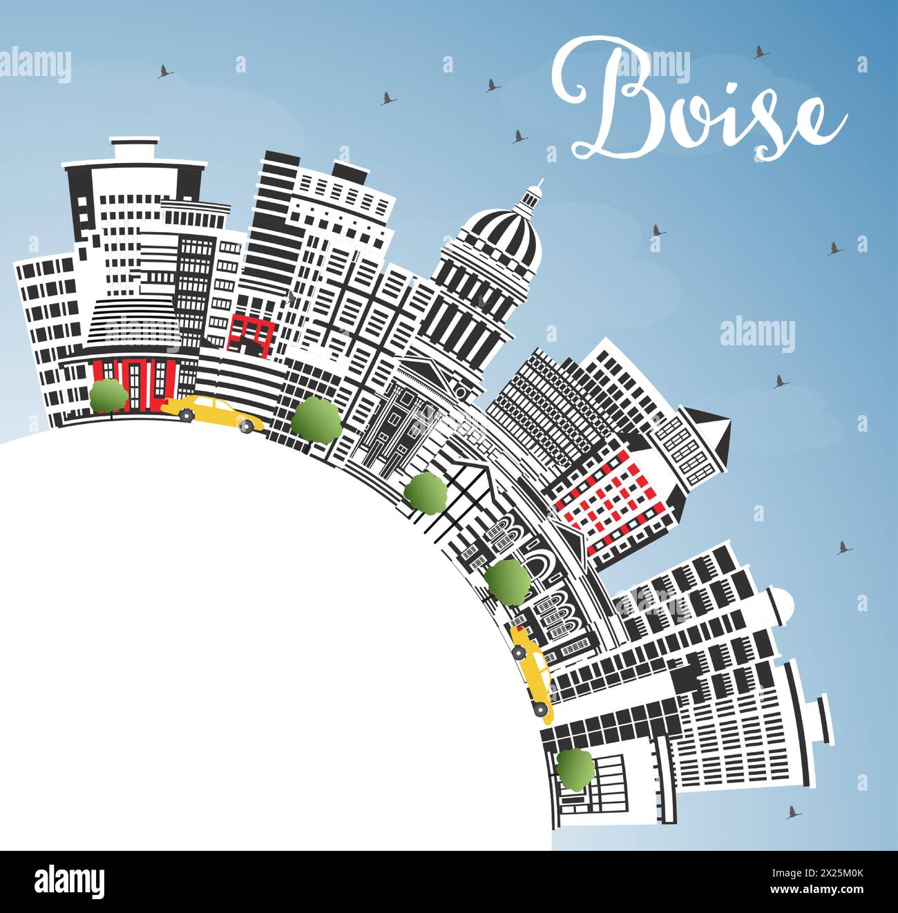 Boise Idaho City Skyline con edifici a colori, Blue Sky e Copy Space. Illustrazione vettoriale. Boise USA città con punti di riferimento. Illustrazione Vettoriale