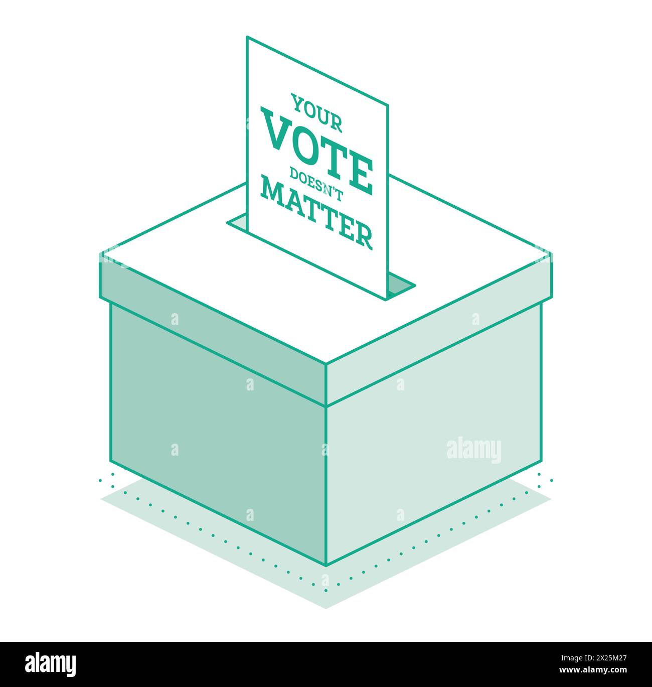 Votazioni isometriche inserite nella casella delle votazioni. Il voto ha il messaggio: Il tuo voto non conta. Delineare gli oggetti isolati su sfondo bianco. Illustrazione Vettoriale