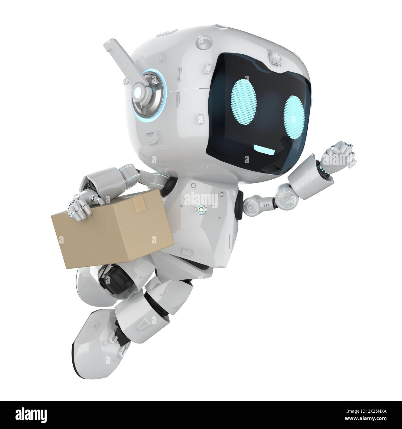 Concetto logistico intelligente con rendering 3d di consegna del robot di consegna bianco per l'invio di pacchi Foto Stock