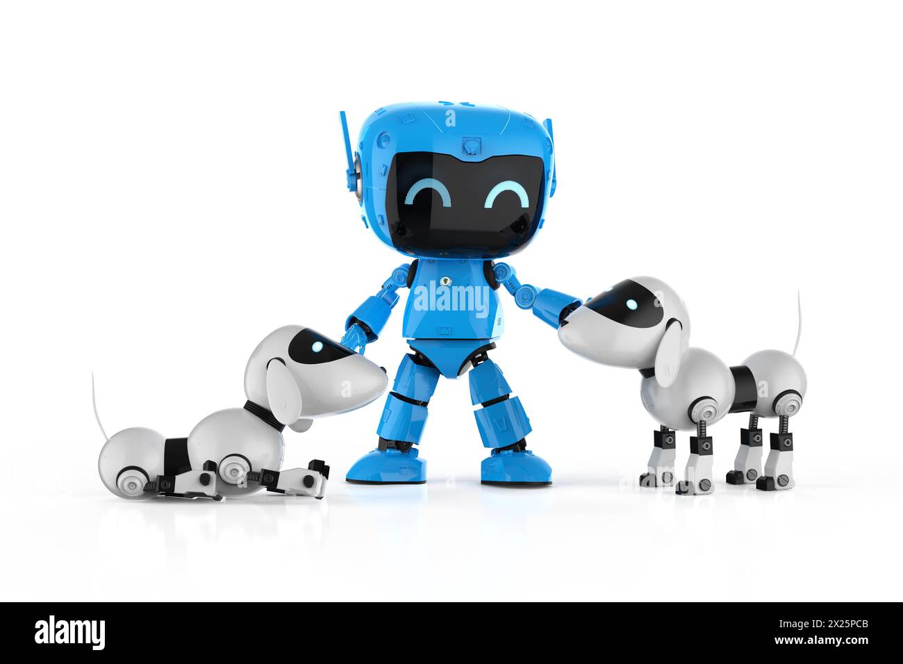 rendering 3d grazioso robot personale di intelligenza artificiale con robot per cani Foto Stock