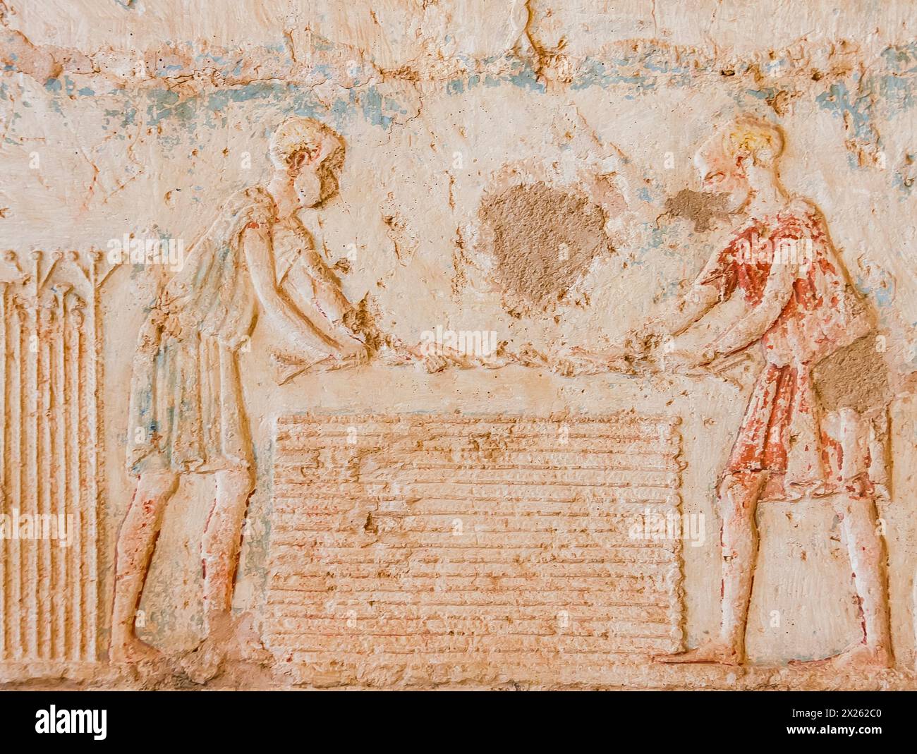 Egitto, tonno el Gebel, tomba di Petosiris, raccolta del lino, impacchettamento. Foto Stock