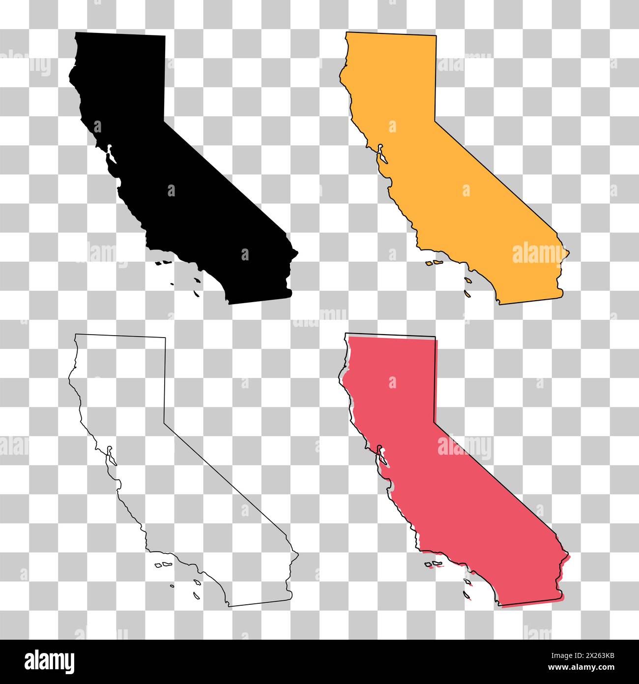 Set della mappa della California, stati uniti d'america. Icona Flat Concept illustrazione vettoriale . Illustrazione Vettoriale