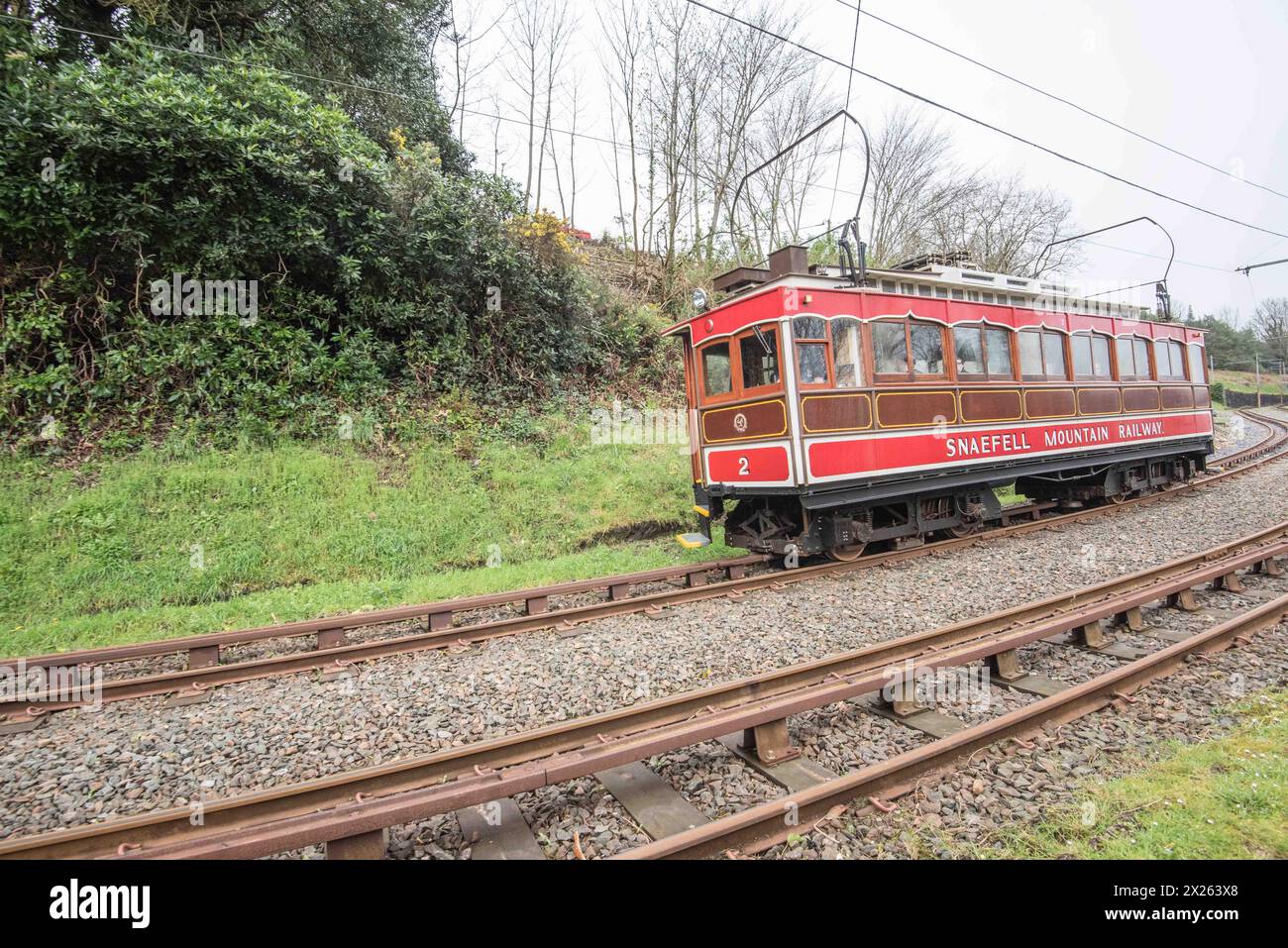 Snaefell Mountain Railway, un tram interurbano che collega Douglas, Laxey e Ramsay. Foto Stock