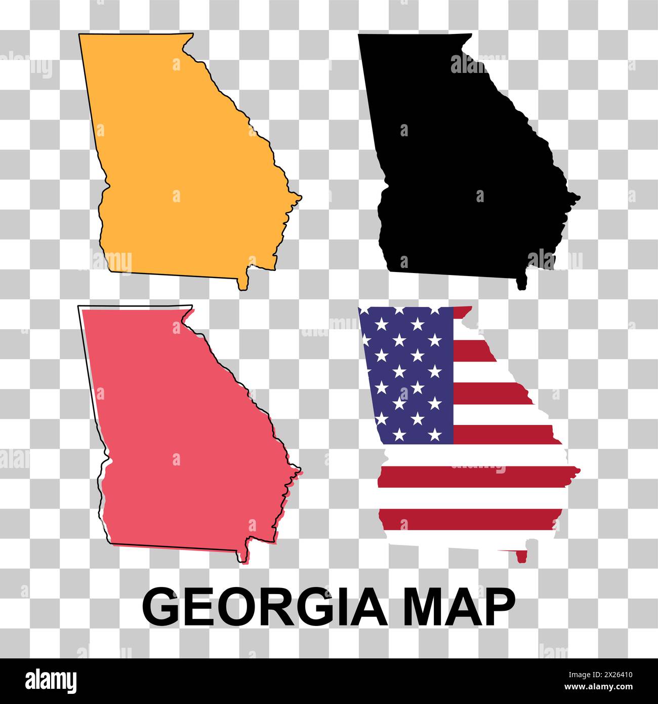 Set della mappa della Georgia, stati uniti d'america. Icona Flat Concept illustrazione vettoriale . Illustrazione Vettoriale