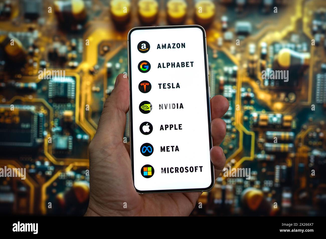 Sette magnifici in grande tecnologia. Le più grandi aziende tecnologiche statunitensi Foto Stock