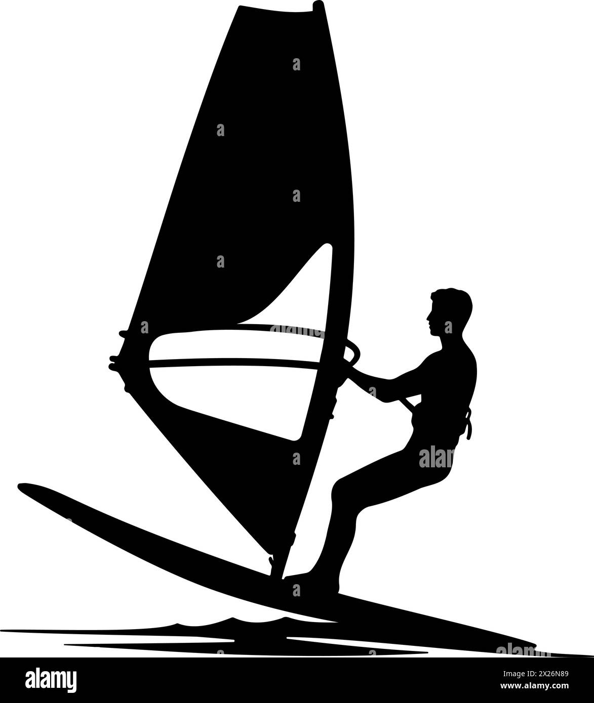 Silhouette uomo Windsurfer. Illustrazione vettoriale Illustrazione Vettoriale
