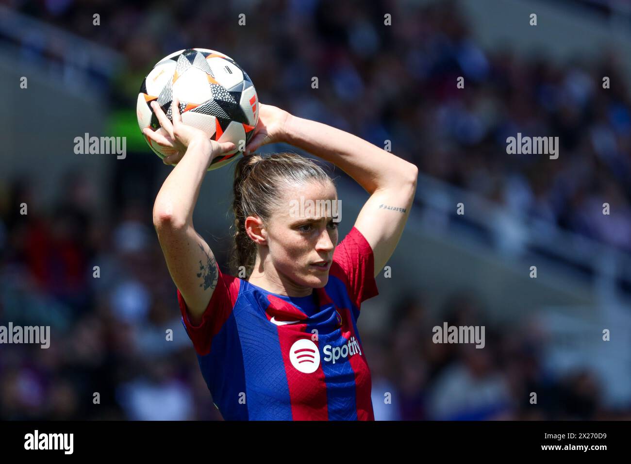 Barcellona, Spagna, 20 aprile 2024: Ona Batlle (22 Barcellona) in azione durante la partita di calcio UEFA Womens Champions League tra FC Barcelona e Chelsea FC all'Estadi Olimpic Lluis Companys di Barcellona, Spagna (Judit Cartiel/SPP) Foto Stock