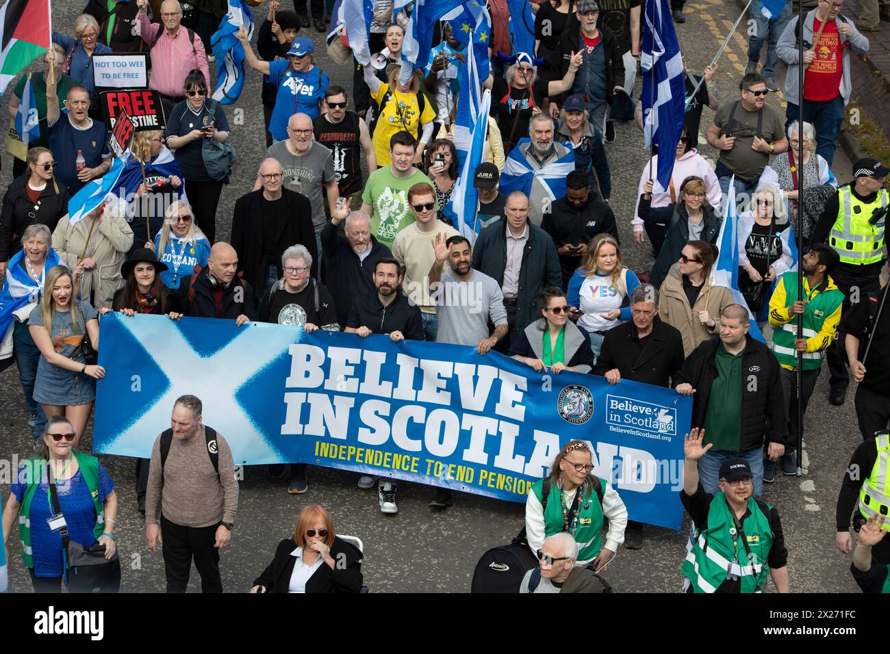 Glasgow, Scozia, 20 aprile 2024. Credete nel raduno pro-indipendenza della Scozia, con il primo ministro Humza Yousaf, del Partito Nazionale scozzese, presente, a Glasgow, in Scozia, il 20 aprile 2024. Crediti fotografici: Jeremy Sutton-Hibbert/ Alamy Live News. Foto Stock