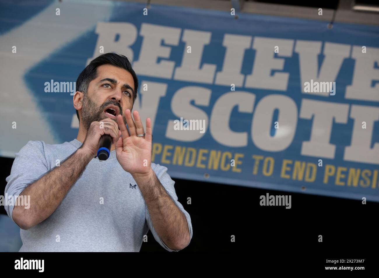 Glasgow, Scozia, 20 aprile 2024. Credete nel raduno pro-indipendenza della Scozia, con il primo ministro Humza Yousaf, del Partito Nazionale scozzese, presente, a Glasgow, in Scozia, il 20 aprile 2024. Crediti: Jeremy Sutton-Hibbert/ Alamy Live News. Foto Stock