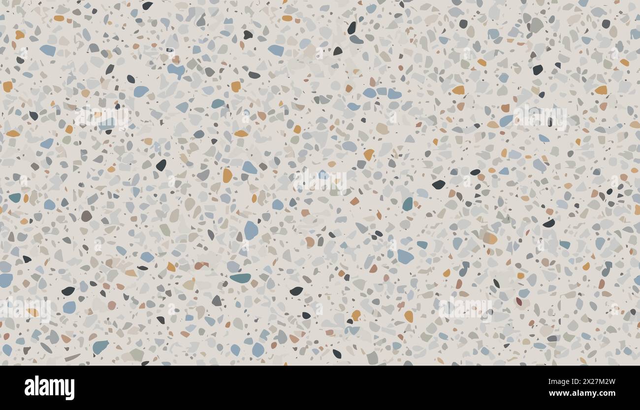 Terrazzo colorato con motivo senza cuciture su sfondo elegante. Moderno motivo a mosaico senza cuciture. Pavimento in granito senza cuciture sul terrazzo, sfondo vintage grunge Illustrazione Vettoriale