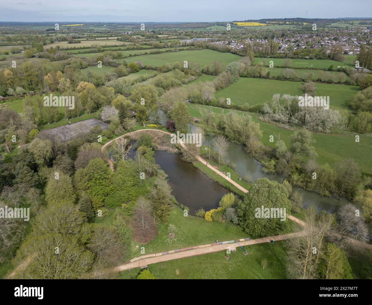 Il panorama si affaccia a nord-est dai parchi universitari e sulla valle del fiume Cherwell, Oxford, Regno Unito. Foto Stock