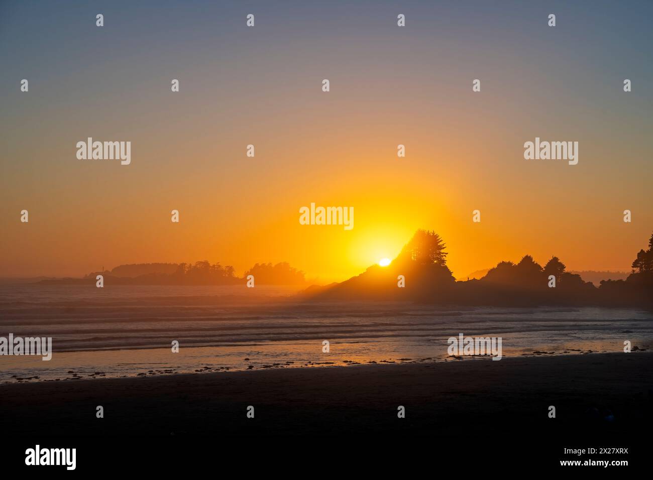 Cox Bay Beach Sunset, Tofino, Vancouver Island, Canada. Foto Stock