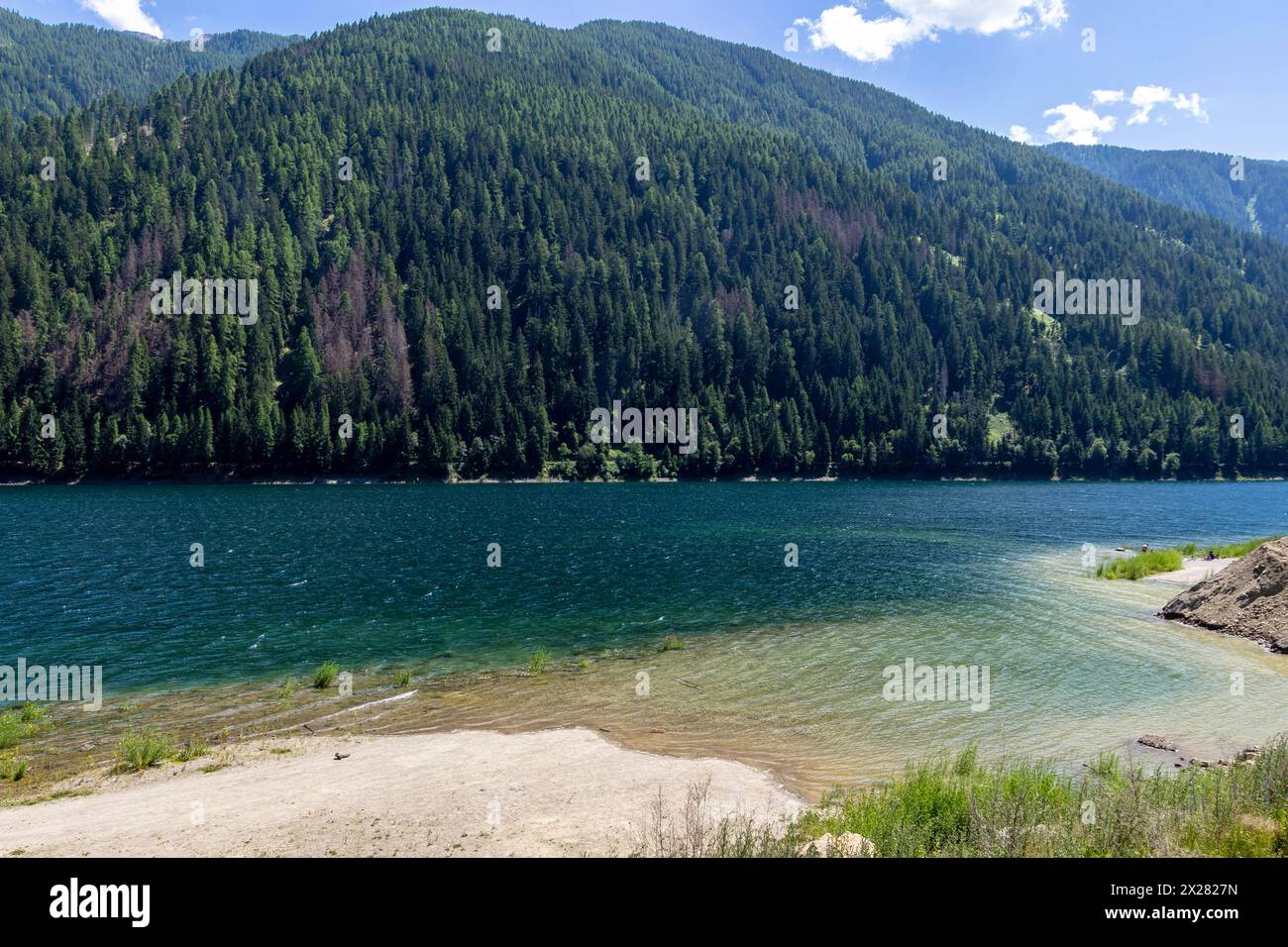 Lago artificiale artificiale di Zoccolo Zoggler-Stausee e catena montuosa di Ultental, alto Adige Foto Stock