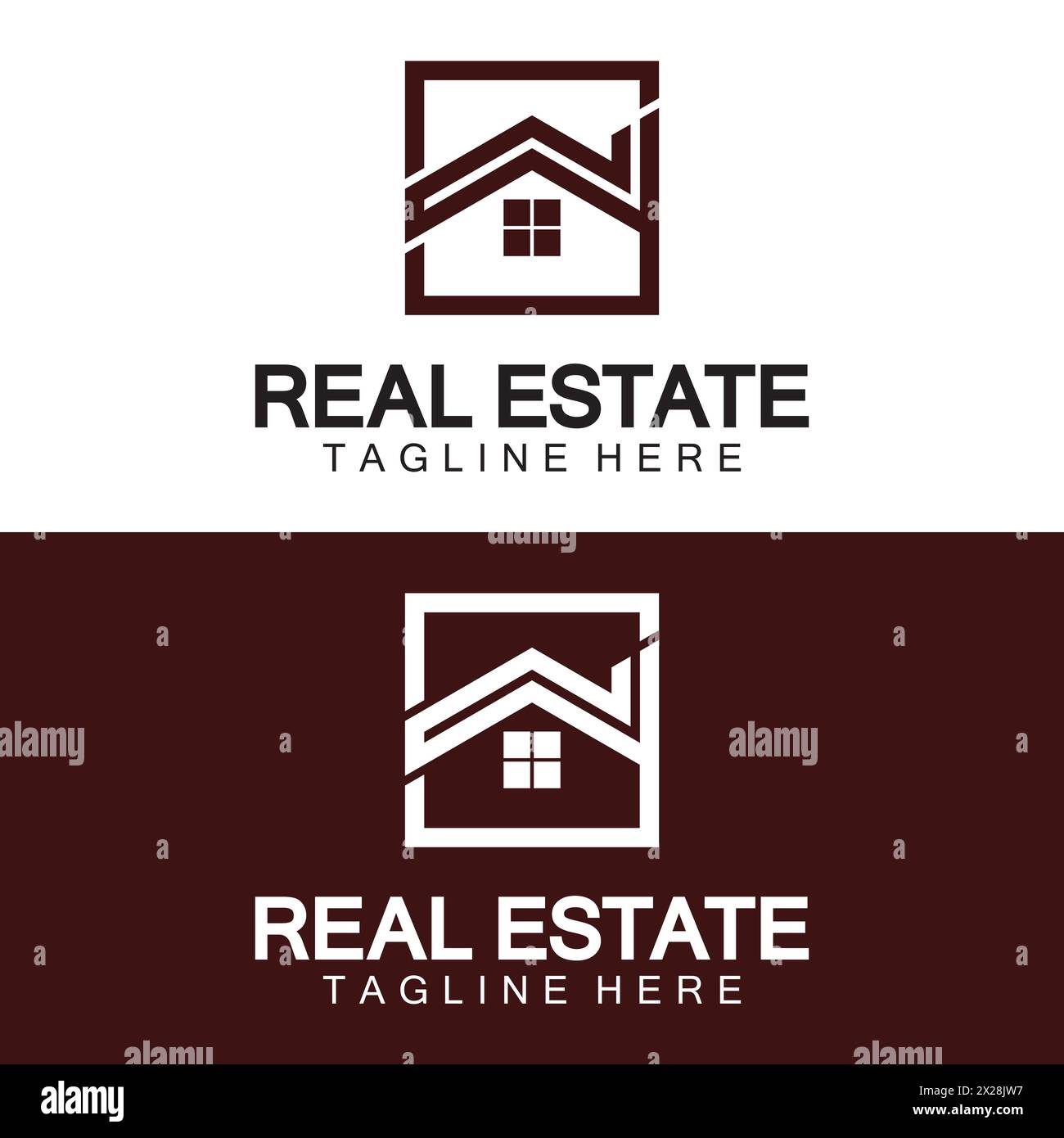 Vettore logo immobiliare. Modello di disegno del logo per l'illustrazione immobiliare con concetto minimalista della linea dell'icona della casa Illustrazione Vettoriale