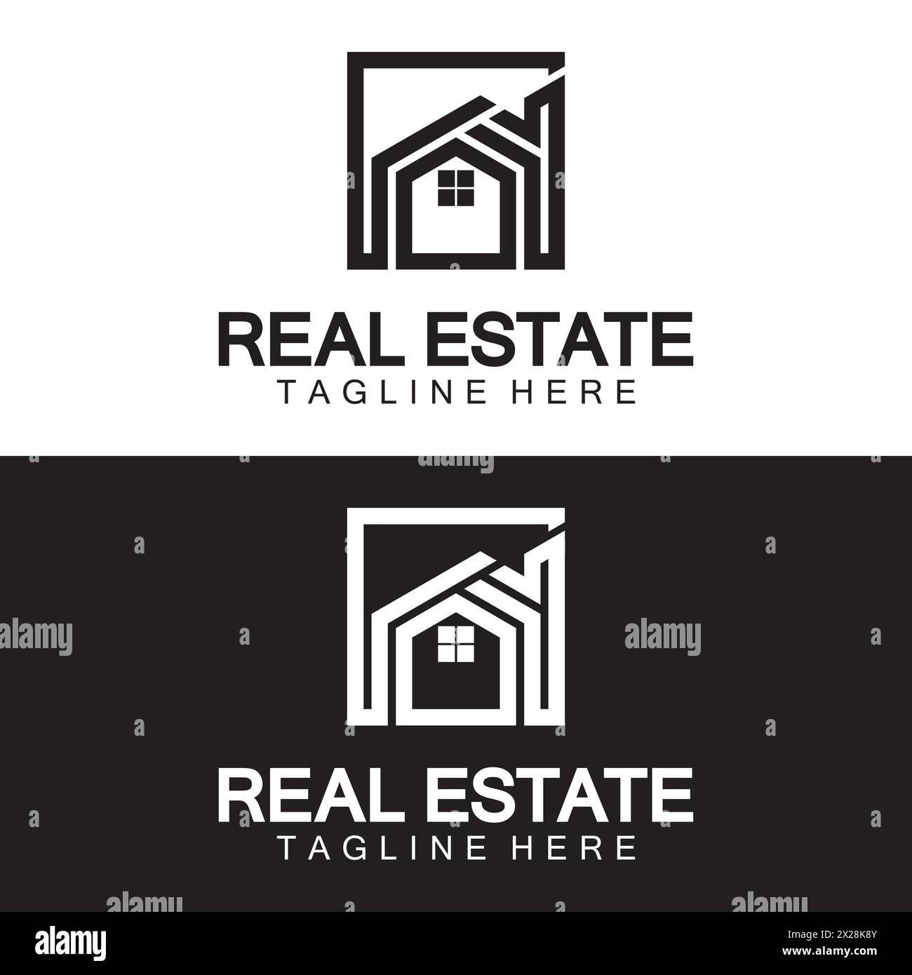 Vettore logo immobiliare. Modello di disegno del logo per l'illustrazione immobiliare con concetto minimalista della linea dell'icona della casa Illustrazione Vettoriale