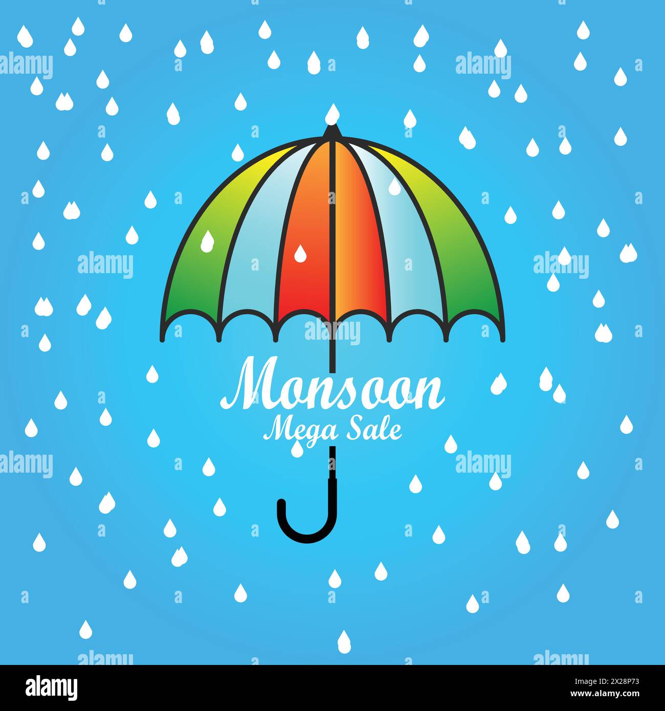 Poster con banner promozionale Monsoon mega sale con ombrello per l'esposizione del prodotto Illustrazione Vettoriale
