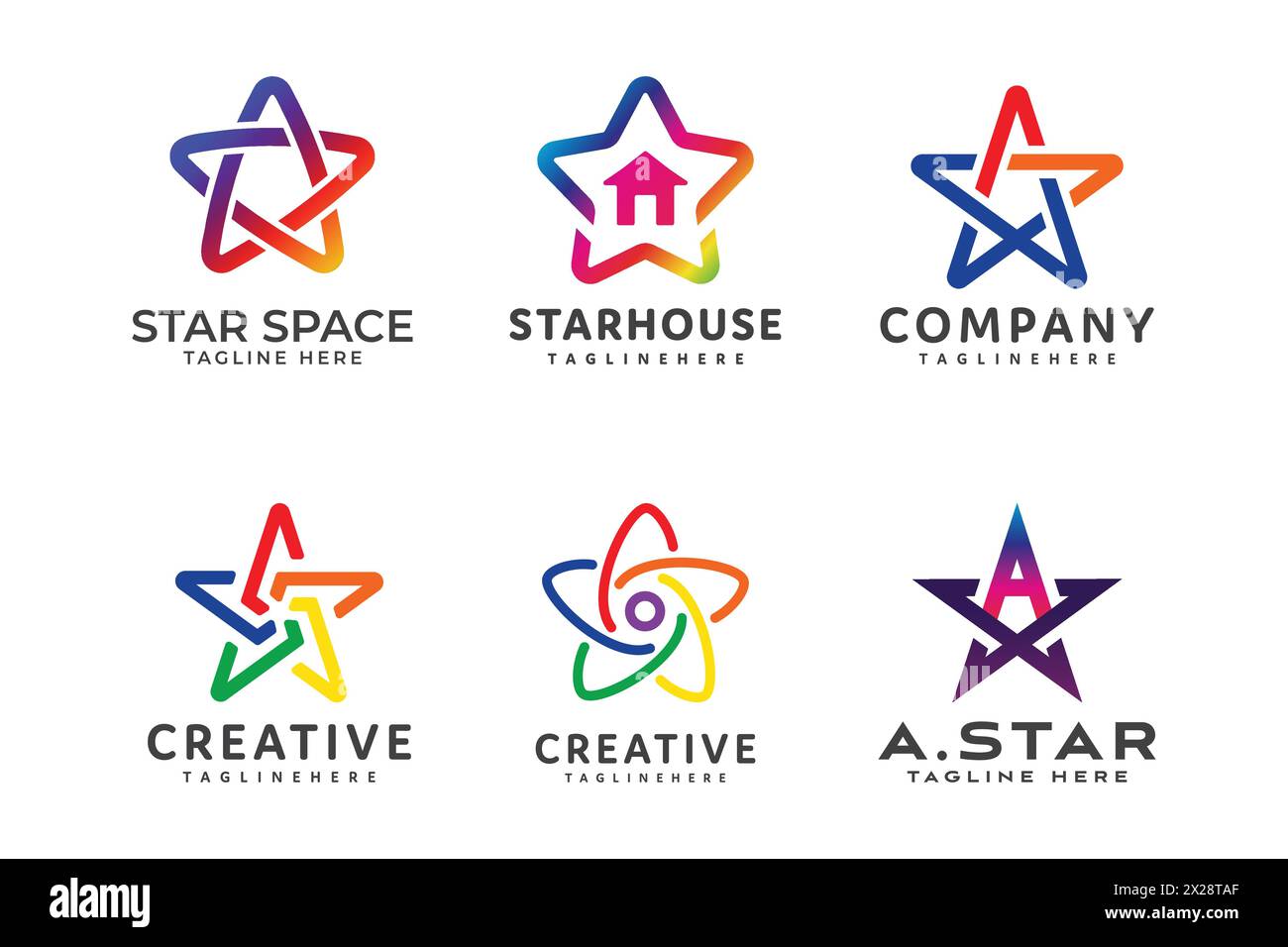 Collezione di logo Star Space con forme e colori diversi Illustrazione Vettoriale