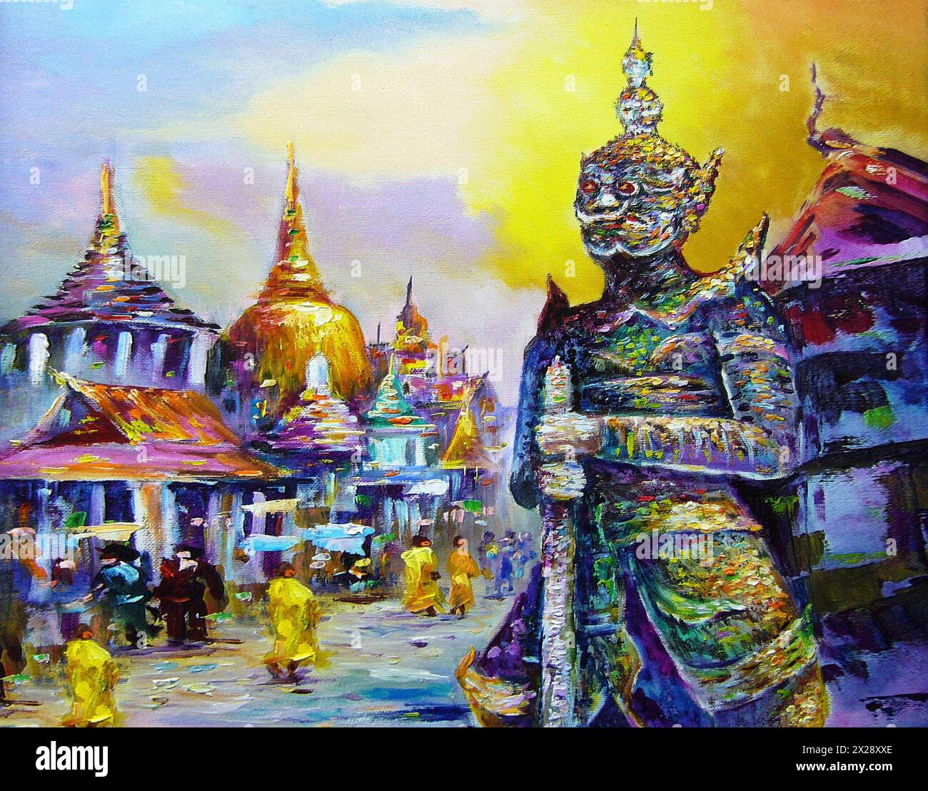 Arte dipingendo a olio gigante statua Grand Palace nel buio dalla Thailandia Foto Stock