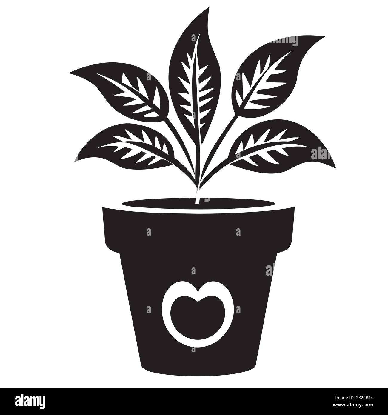 Logo, illustrazione in bianco e nero di un fiore in una pentola Illustrazione Vettoriale