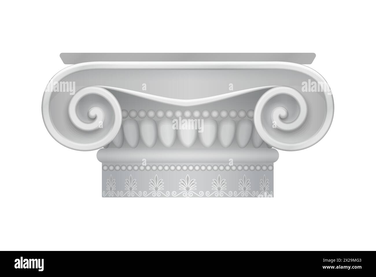 Chapiter di colonna greca 3D con motivo e decorazione in marmo vecchio, illustrazione vettoriale di ordine ionico Illustrazione Vettoriale