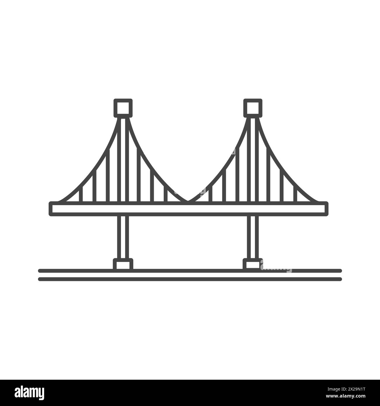 Icona della linea del ponte sospeso, costruzione di città in ferro con illustrazione vettoriale dei montanti Illustrazione Vettoriale