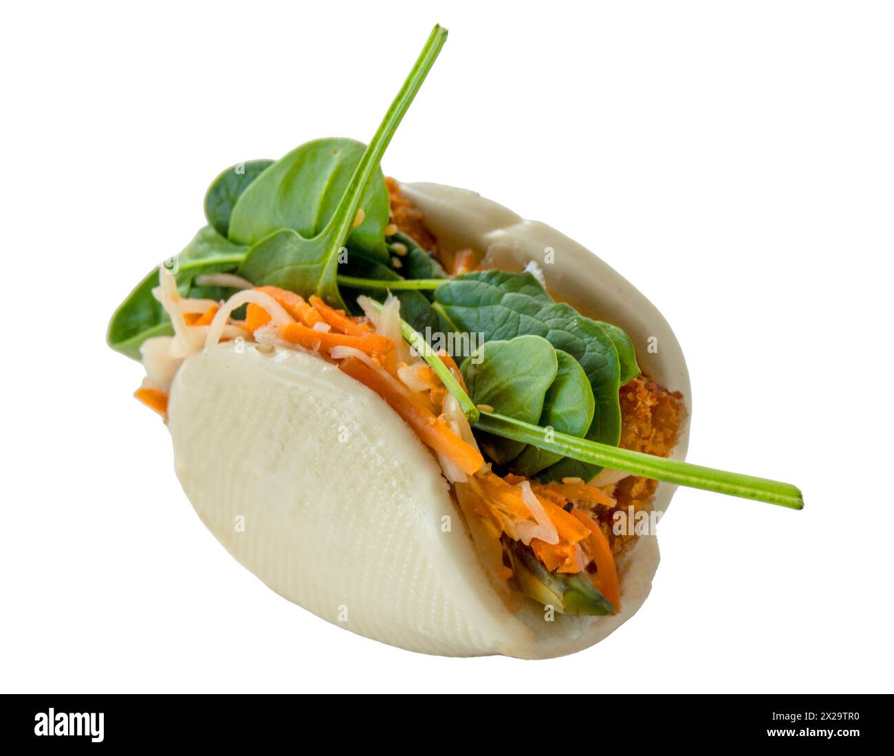 Sandwich al vapore Bao isolato su sfondo trasparente. Foto Stock