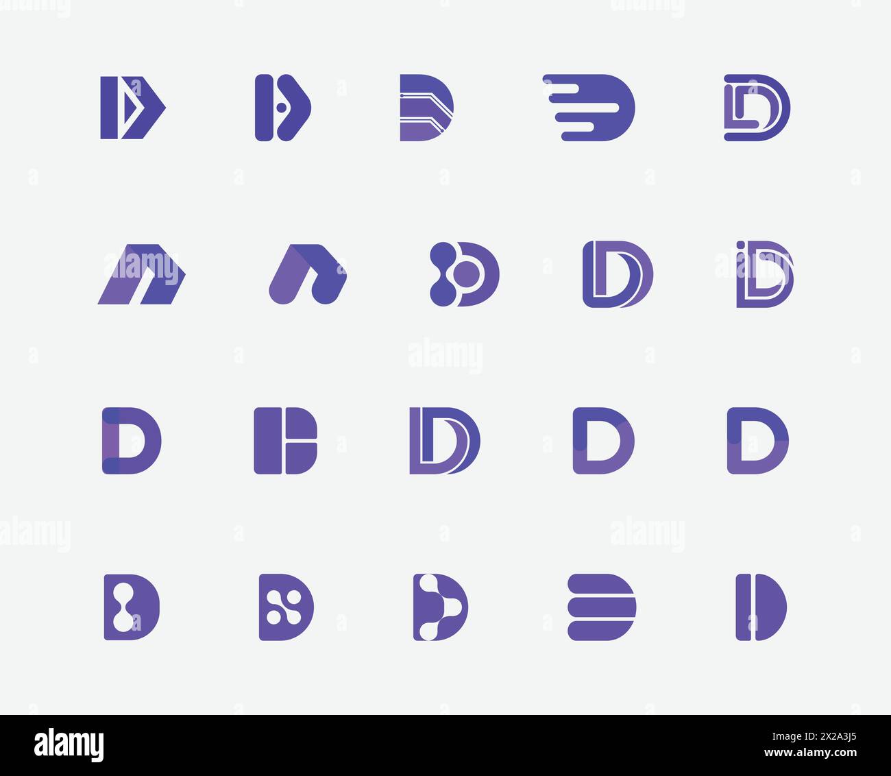 Set di logo Letter a forma di D - Set di design con logo tecnologico D - Letter D. Illustrazione Vettoriale