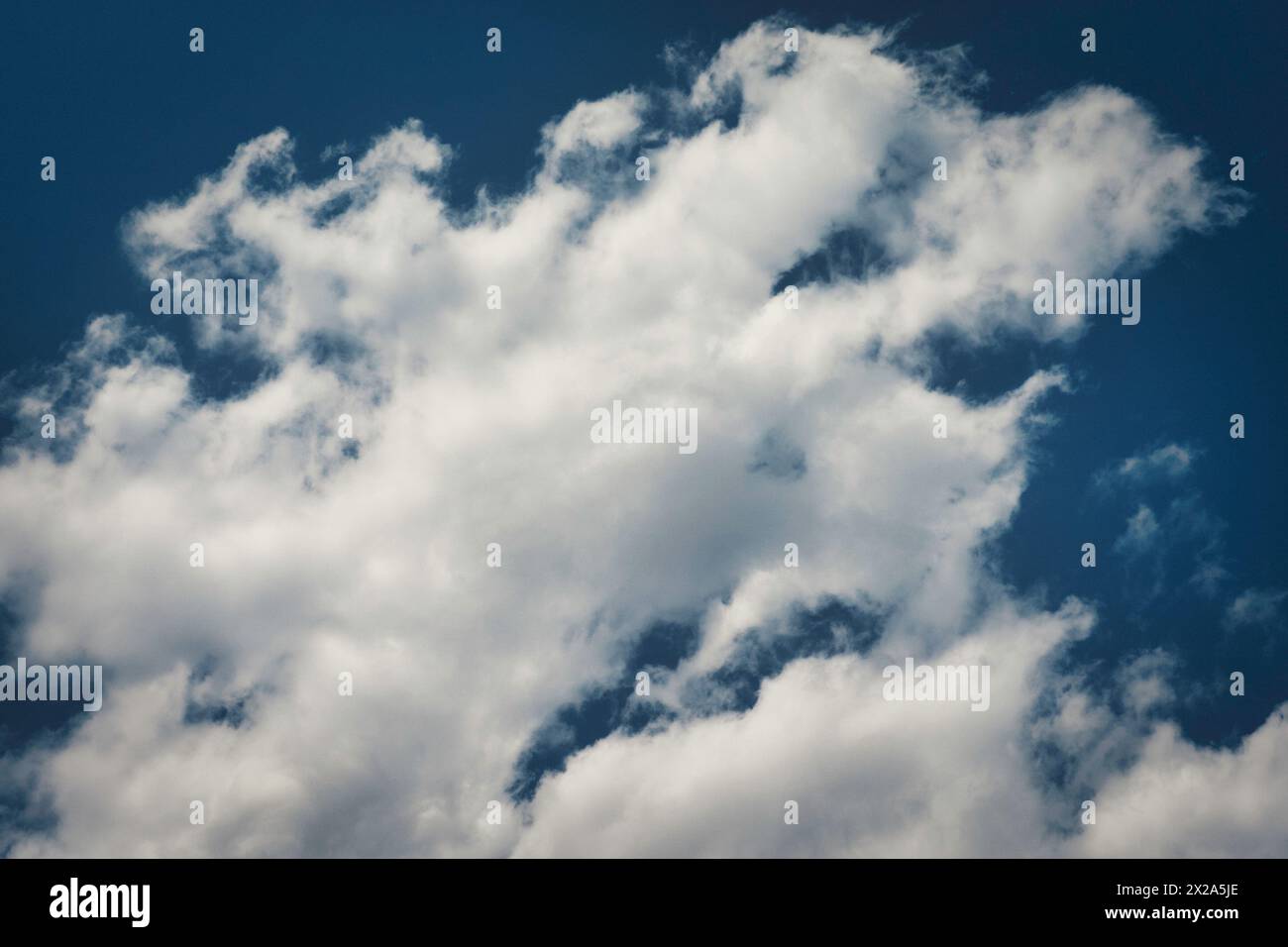 Le nuvole di cumulus si vedono in un cielo azzurro cristallino in un pomeriggio primaverile del 2024, Stati Uniti. Foto Stock