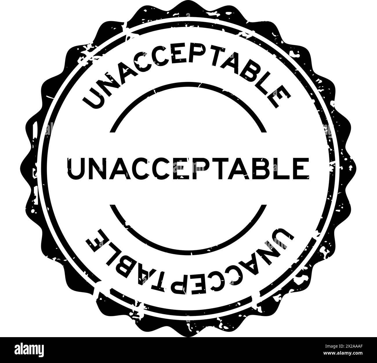 Scritta nera non accettabile, timbro circolare con guarnizione in gomma su sfondo bianco Illustrazione Vettoriale