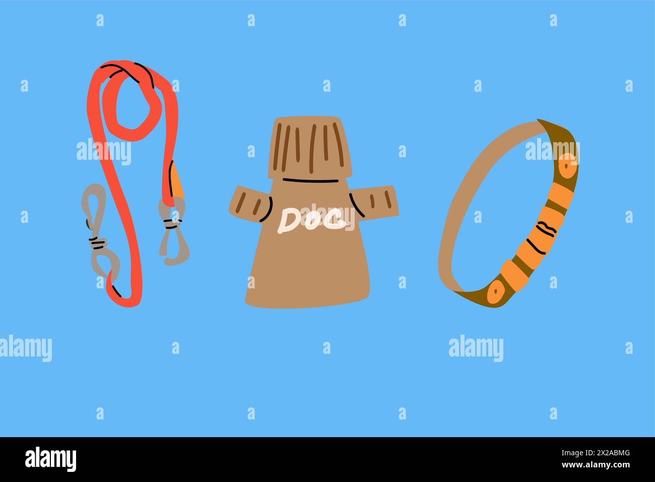 colletto della cintura, usura e guinzaglio - abbigliamento per cani e articoli per cintura. Può essere utilizzato per striscioni per negozi di animali domestici, flyerr. Illustrazione Vettoriale