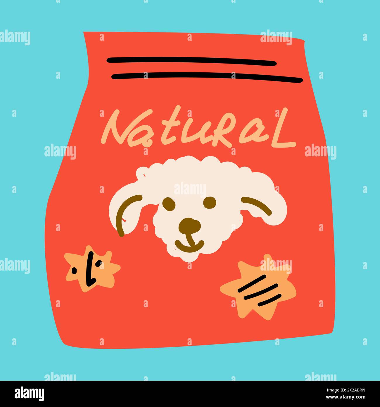 Confezione di cibo per cani. Confezioni di alimenti secchi per cani e felini. Negozio di animali domestici, concetto di cura. Illustrazione vettoriale. Illustrazione Vettoriale