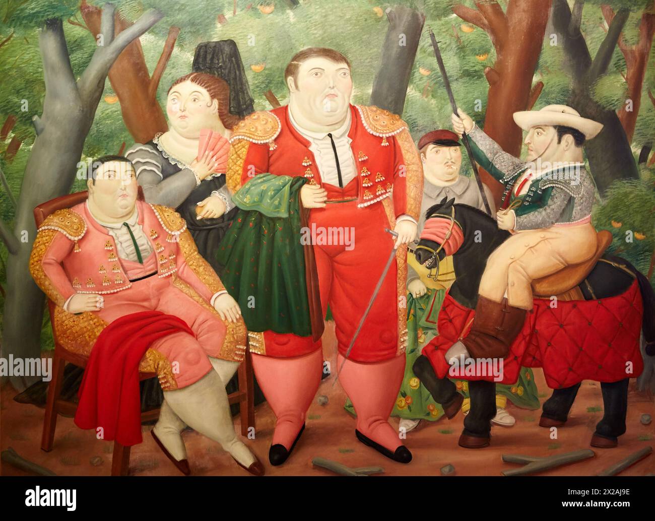 "El Zurdo and His Cuadrilla", 1987, Fernando Botero, Museo de Antioquia, Medellin, Antioquia, Colombia Foto Stock