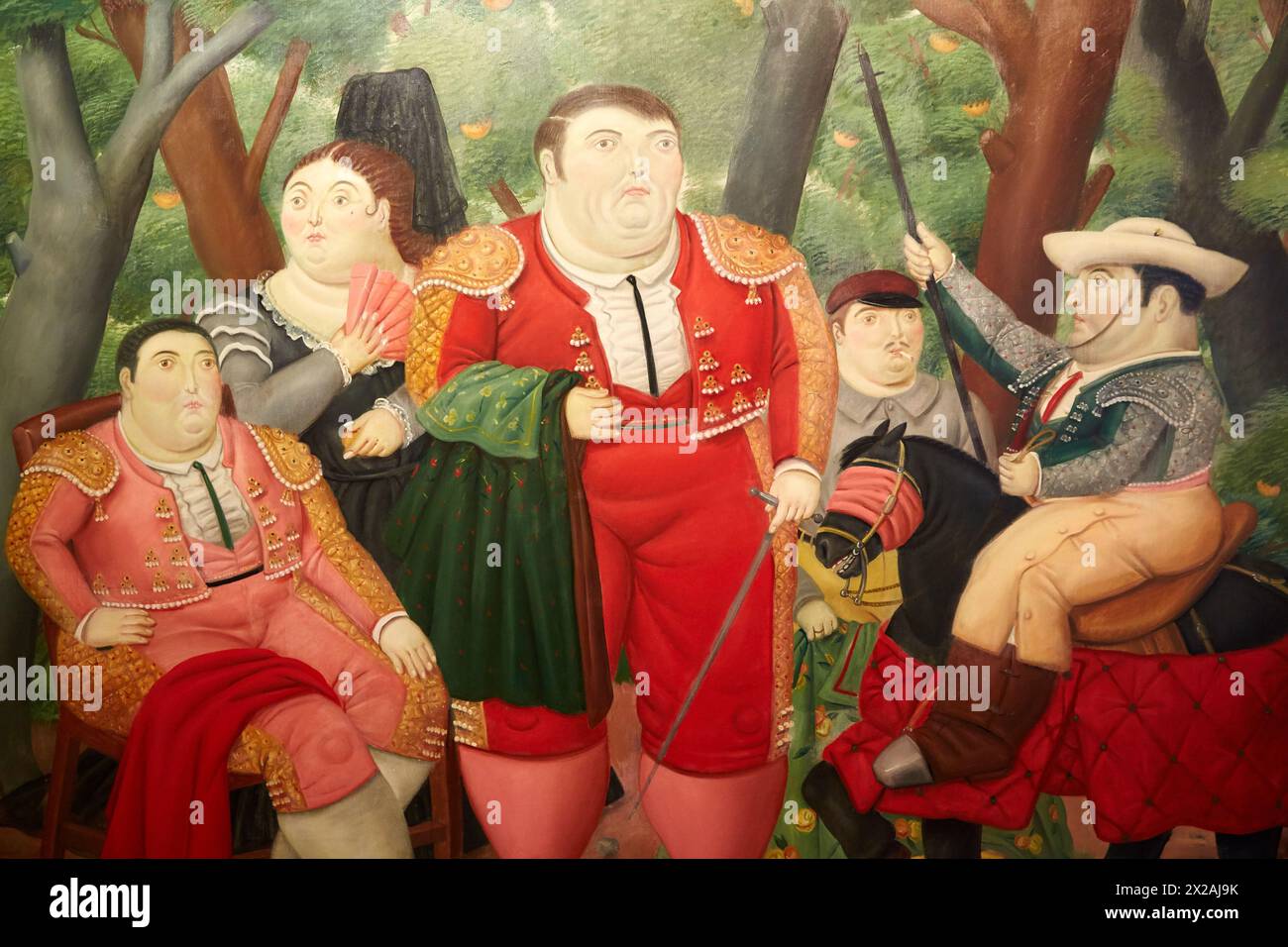 "El Zurdo and His Cuadrilla", 1987, Fernando Botero, Museo de Antioquia, Medellin, Antioquia, Colombia Foto Stock