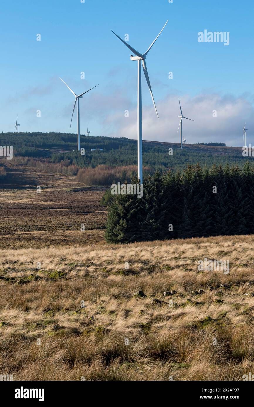 Turbine dell'estensione della fattoria eolica di Kype Muir, South Lanarkshire, Scozia, Regno Unito Foto Stock