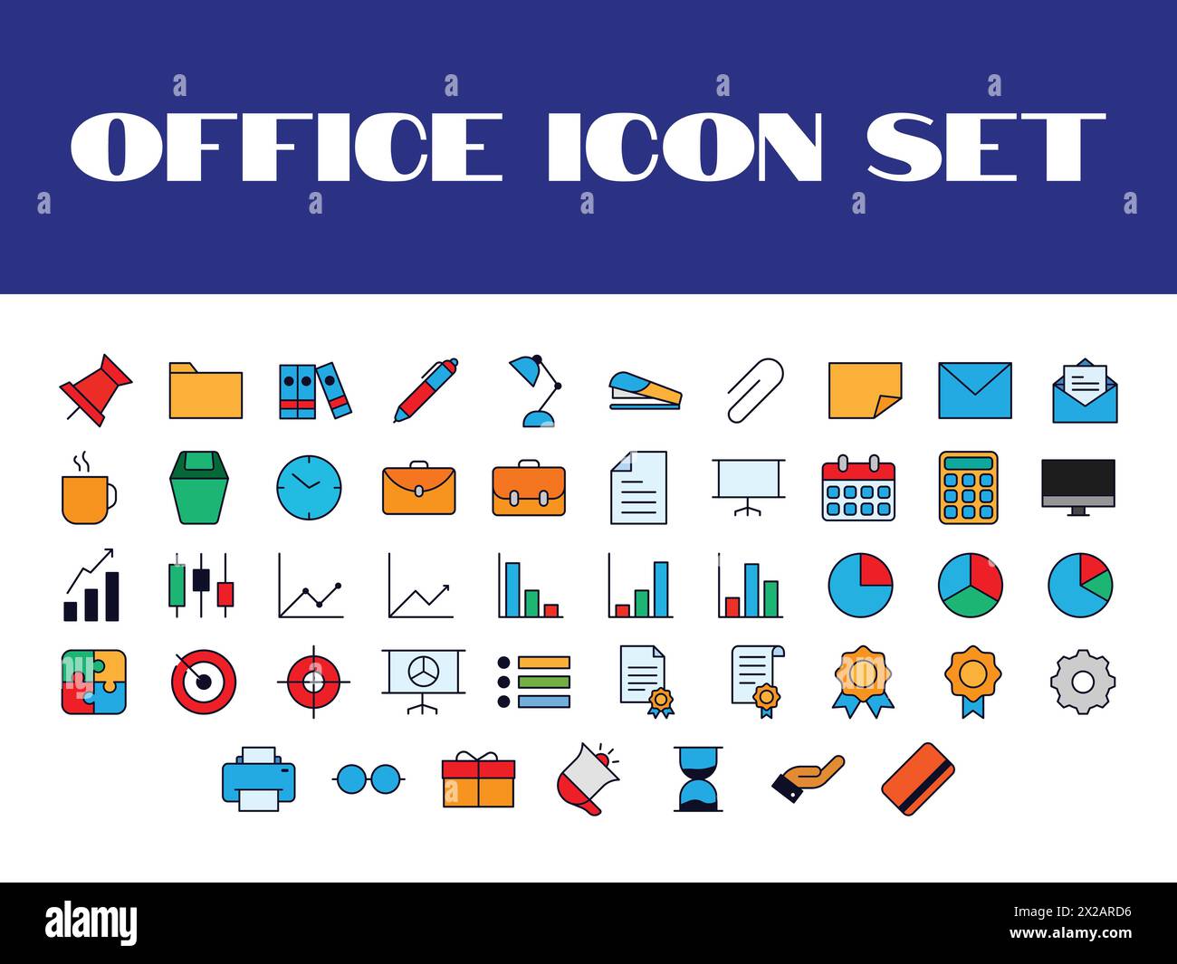 Icone di Office a colori Set icone di illustrazione di Vector Office Business Illustrazione Vettoriale